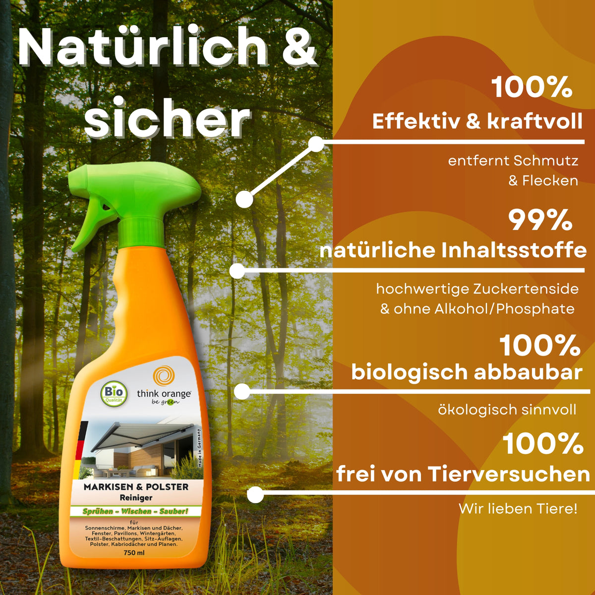 Polsterreiniger 750 ml für Sofa, Sessel & Autositze – think orange be green